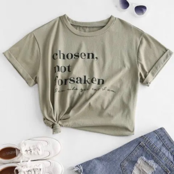 Zaful Tops - 𝅺zaful Chosen Not Forsaken Tee | Khaki | M